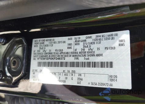 2019 Ford F-150 Xl из США, поврежденный, VIN 1FTEW1EPXKFD48372